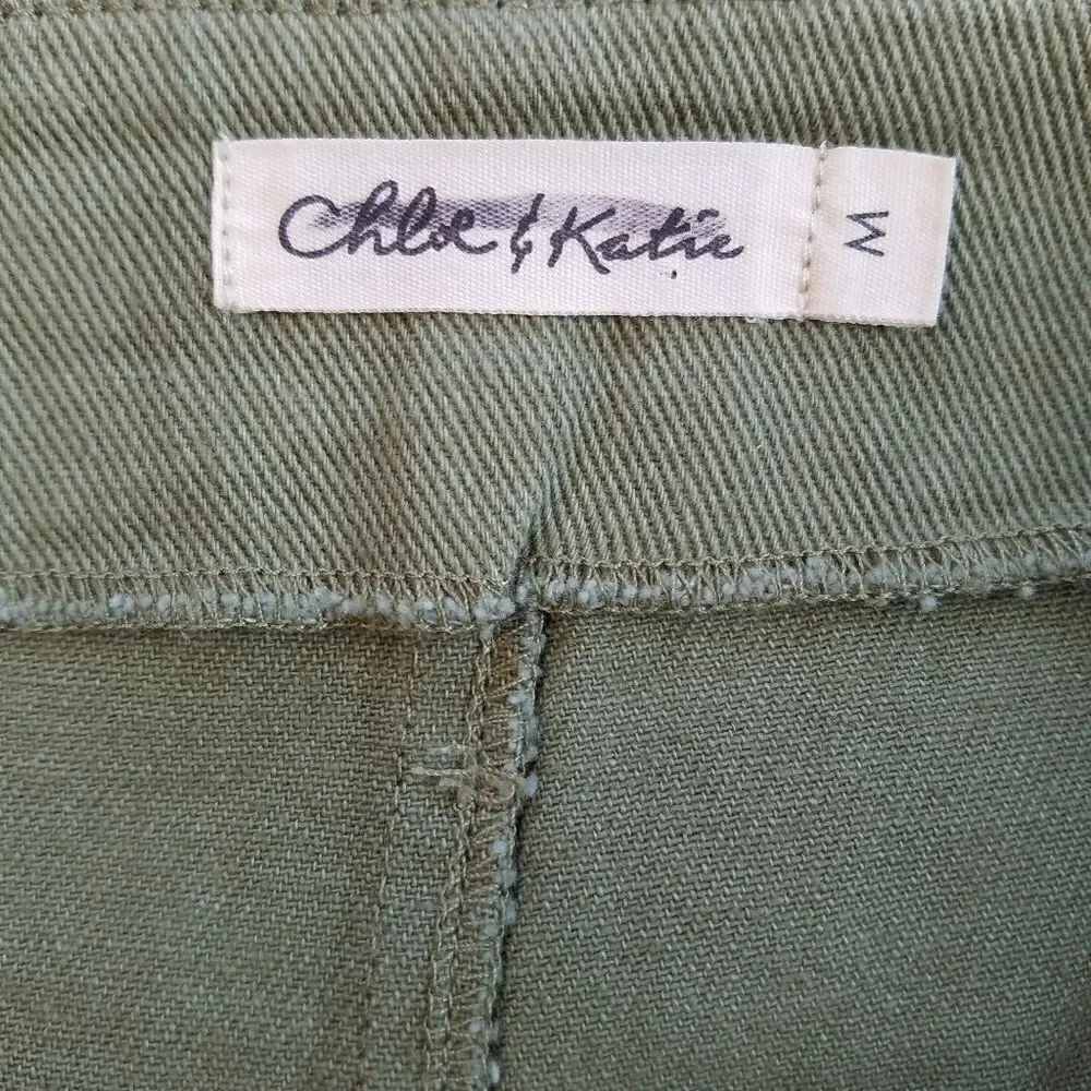 Chloe & Katie Button Down Olive Green Khaki Y2K Pocketed Mini Skirt